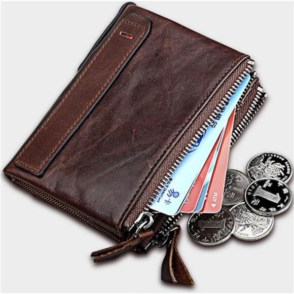 small wallet for women Leather Bifold Compact Card Holder Zipper Pocket Wallet - Picture 4 of 5